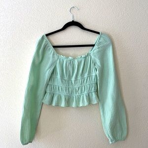 Mint Green off shoulder crop top